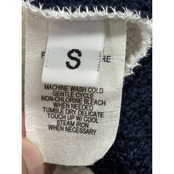 Margaret Winters Cardigan Sweater Women's Sm Navy White Button Pockets Lagenlook - Picture 3 of 8